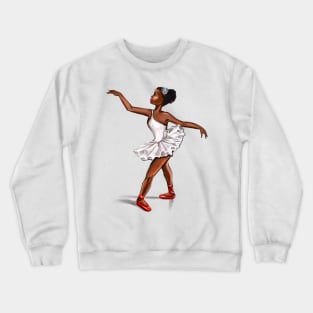 Ballet in red shoes - ballerina doing pirouette in white tutu and red shoes  - brown skin ballerina Crewneck Sweatshirt